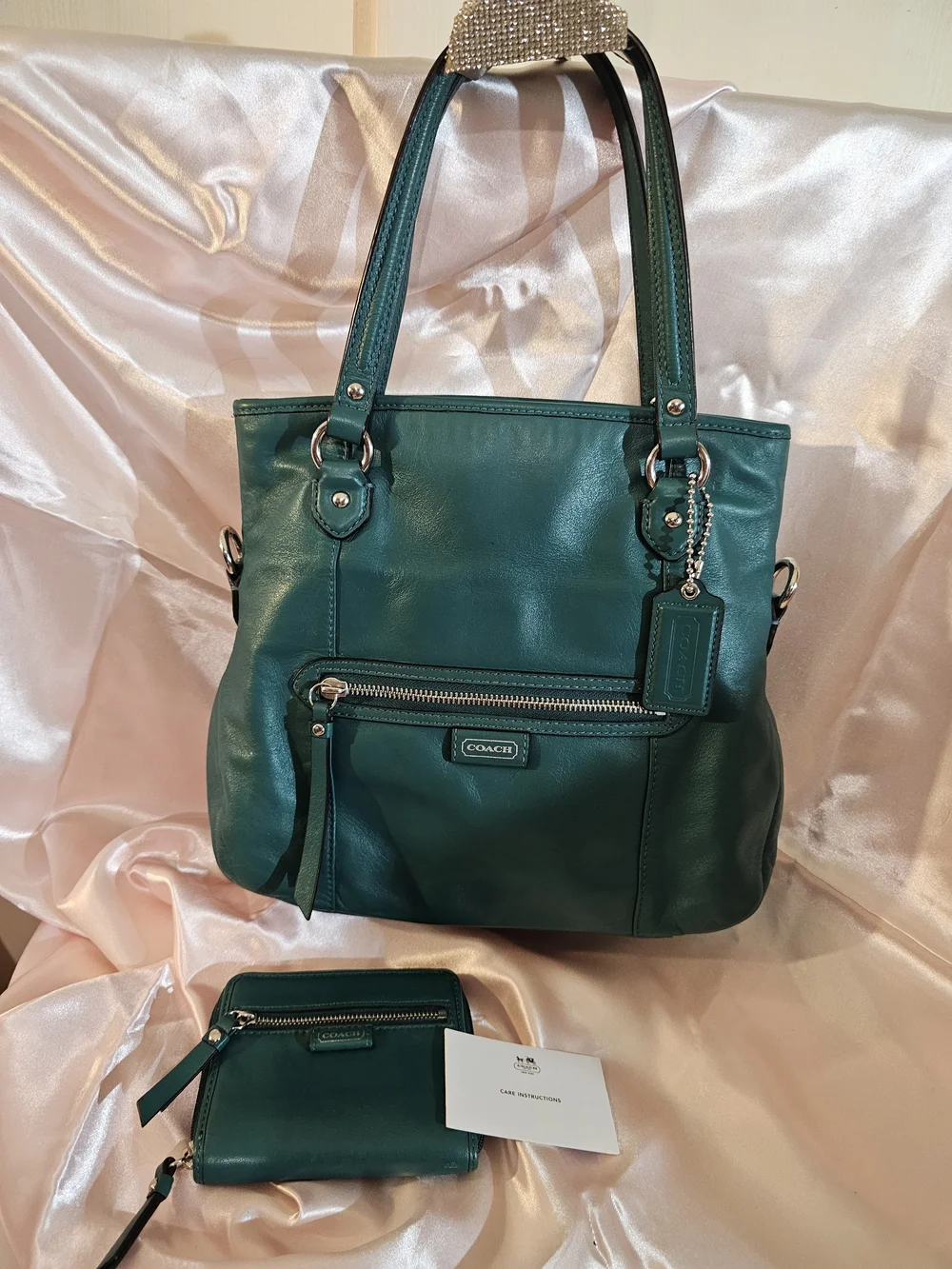 Coach Daisy Teal Leather Shoulder Bag & Matching Wallet Set Mint